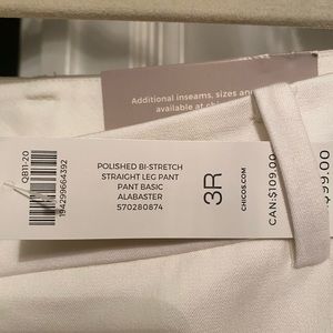 Chico’s polished bi-stretch straight leg pant - white (unlined); brand new
